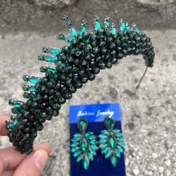 Alyce Yeşil Gelin Kına Tacı Özel Gün Aksesuar Kadın Taç Ve İnce Mekik Küpe Takımı-ALYCE-37 Alyce Yeşil Gelin Kına Tacı Özel Gün Aksesuar Kadın Taç Ve İnce Mekik Küpe Takımı-ALYCE-37