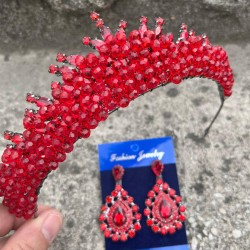 Alyce Kırmızı Gelin Kına Tacı Özel Gün Aksesuar Kadın Taç Ve Damla Mekik Küpe Takımı-ALYCE-39 Alyce Kırmızı Gelin Kına Tacı Özel Gün Aksesuar Kadın Taç Ve Damla Mekik Küpe Takımı-ALYCE-39