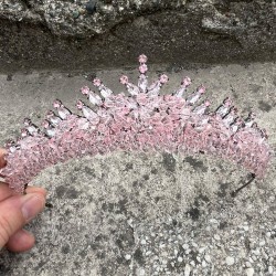 Alyce Pembe Gelin Kına Tacı Özel Gün Aksesuar Kadın Taç Saç Aksesuarı-ALYCE-4 Alyce Pembe Gelin Kına Tacı Özel Gün Aksesuar Kadın Taç Saç Aksesuarı-ALYCE-4