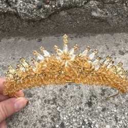 Alyce Gold Gelin Kına Tacı Özel Gün Aksesuar Kadın Taç Saç Aksesuarı-ALYCE-6