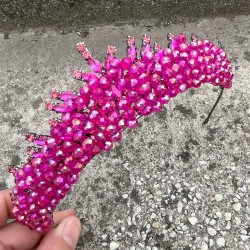 Alyce Fuşya Gelin Kına Tacı Özel Gün Aksesuar Kadın Taç Saç Aksesuarı-ALYCE-7