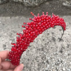 Alyce Kırmızı Gelin Kına Tacı Özel Gün Aksesuar Kadın Taç Saç Aksesuarı-ALYCE-9 Alyce Kırmızı Gelin Kına Tacı Özel Gün Aksesuar Kadın Taç Saç Aksesuarı-ALYCE-9