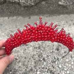 Alyce Kırmızı Gelin Kına Tacı Özel Gün Aksesuar Kadın Taç Saç Aksesuarı-ALYCE-9 Alyce Kırmızı Gelin Kına Tacı Özel Gün Aksesuar Kadın Taç Saç Aksesuarı-ALYCE-9