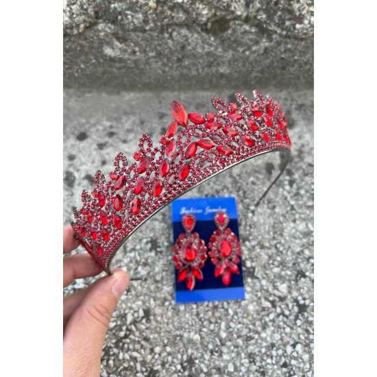 Amara Kırmızı Taç ve Üç Mekik Küpe Takımı – Işıltılı Abiye Gelin Seti-AMARA-11 Amara Kırmızı Taç ve Üç Mekik Küpe Takımı – Işıltılı Abiye Gelin Seti-AMARA-11