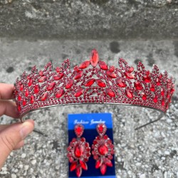 Amara Kırmızı Taç ve Üç Mekik Küpe Takımı – Işıltılı Abiye Gelin Seti-AMARA-11 Amara Kırmızı Taç ve Üç Mekik Küpe Takımı – Işıltılı Abiye Gelin Seti-AMARA-11