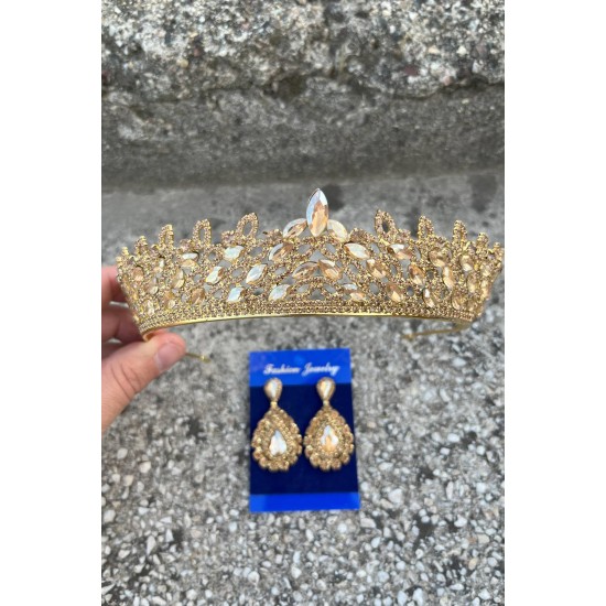 Amara Gold Taç ve Damla Mekik Küpe Takımı – Işıltılı Abiye Gelin Seti-AMARA-12 Amara Gold Taç ve Damla Mekik Küpe Takımı – Işıltılı Abiye Gelin Seti-AMARA-12