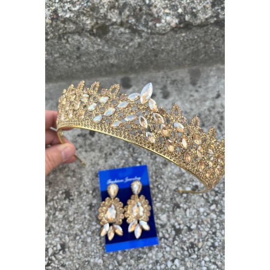 Amara Gold Taç ve Üç Mekik Küpe Takımı – Işıltılı Abiye Gelin Seti-AMARA-14 Amara Gold Taç ve Üç Mekik Küpe Takımı – Işıltılı Abiye Gelin Seti-AMARA-14