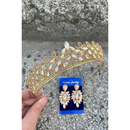 Amara Gold Taç ve İnce Mekik Küpe Takımı – Işıltılı Abiye Gelin Seti-AMARA-15 Amara Gold Taç ve İnce Mekik Küpe Takımı – Işıltılı Abiye Gelin Seti-AMARA-15