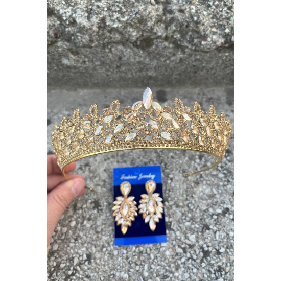 Amara Gold Taç ve İnce Mekik Küpe Takımı – Işıltılı Abiye Gelin Seti-AMARA-15 Amara Gold Taç ve İnce Mekik Küpe Takımı – Işıltılı Abiye Gelin Seti-AMARA-15