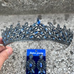 Amara Lacivert Taç ve Üç Mekik Küpe Takımı – Işıltılı Abiye Gelin Seti-AMARA-17 Amara Lacivert Taç ve Üç Mekik Küpe Takımı – Işıltılı Abiye Gelin Seti-AMARA-17