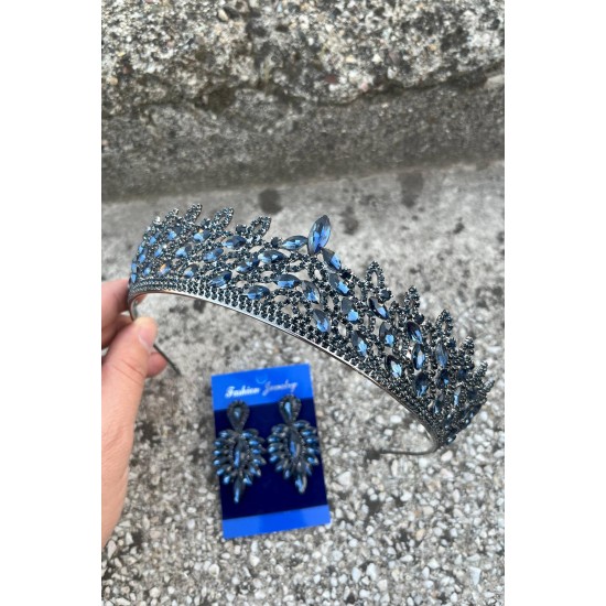 Amara Lacivert Taç ve İnce Mekik Küpe Takımı – Işıltılı Abiye Gelin Seti-AMARA-18 Amara Lacivert Taç ve İnce Mekik Küpe Takımı – Işıltılı Abiye Gelin Seti-AMARA-18