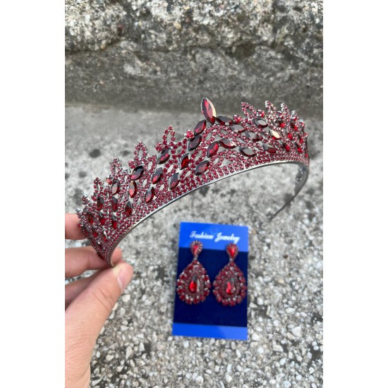 Amara Bordo Taç ve Damla Mekik Küpe Takımı – Işıltılı Abiye Gelin Seti-AMARA-20 Amara Bordo Taç ve Damla Mekik Küpe Takımı – Işıltılı Abiye Gelin Seti-AMARA-20