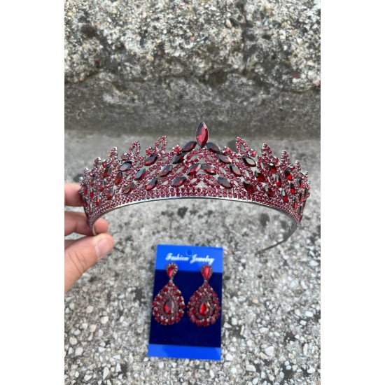 Amara Bordo Taç ve Damla Mekik Küpe Takımı – Işıltılı Abiye Gelin Seti-AMARA-20 Amara Bordo Taç ve Damla Mekik Küpe Takımı – Işıltılı Abiye Gelin Seti-AMARA-20