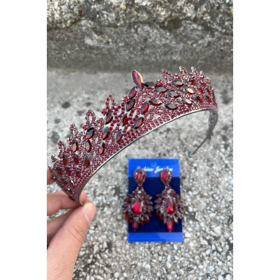 Amara Bordo Taç ve Geniş Mekik Küpe Takımı – Işıltılı Abiye Gelin Seti-AMARA-21 Amara Bordo Taç ve Geniş Mekik Küpe Takımı – Işıltılı Abiye Gelin Seti-AMARA-21