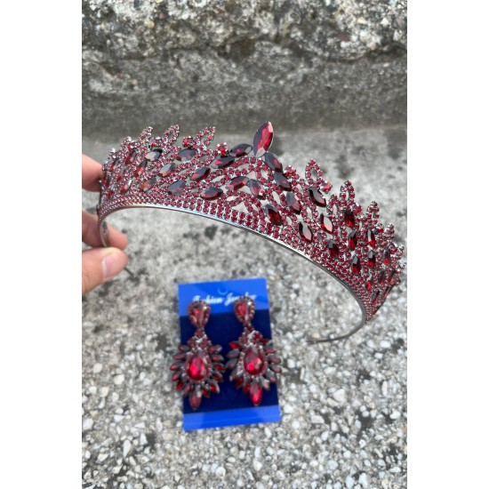Amara Bordo Taç ve Geniş Mekik Küpe Takımı – Işıltılı Abiye Gelin Seti-AMARA-21 Amara Bordo Taç ve Geniş Mekik Küpe Takımı – Işıltılı Abiye Gelin Seti-AMARA-21