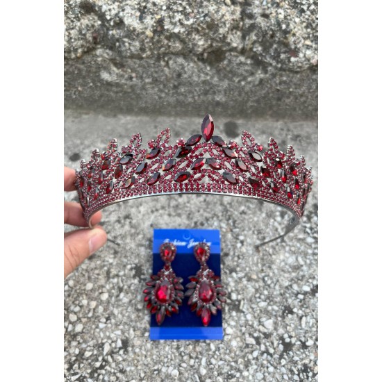 Amara Bordo Taç ve Geniş Mekik Küpe Takımı – Işıltılı Abiye Gelin Seti-AMARA-21 Amara Bordo Taç ve Geniş Mekik Küpe Takımı – Işıltılı Abiye Gelin Seti-AMARA-21