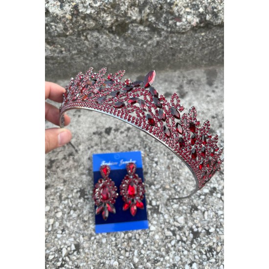 Amara Bordo Taç ve Üç Mekik Küpe Takımı – Işıltılı Abiye Gelin Seti-AMARA-22 Amara Bordo Taç ve Üç Mekik Küpe Takımı – Işıltılı Abiye Gelin Seti-AMARA-22