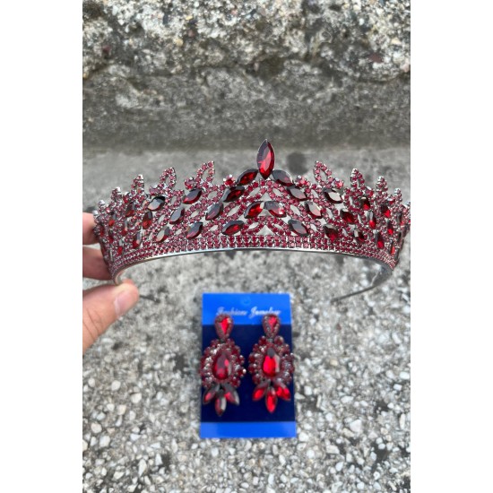Amara Bordo Taç ve Üç Mekik Küpe Takımı – Işıltılı Abiye Gelin Seti-AMARA-22 Amara Bordo Taç ve Üç Mekik Küpe Takımı – Işıltılı Abiye Gelin Seti-AMARA-22