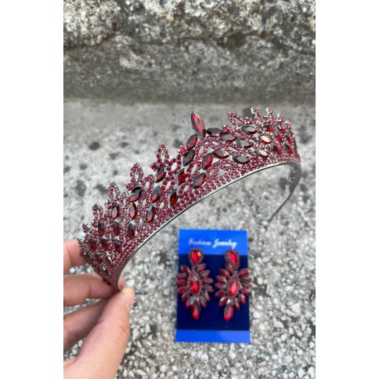 Amara Bordo Taç ve İnce Mekik Küpe Takımı – Işıltılı Abiye Gelin Seti-AMARA-23 Amara Bordo Taç ve İnce Mekik Küpe Takımı – Işıltılı Abiye Gelin Seti-AMARA-23