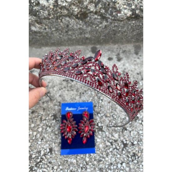 Amara Bordo Taç ve İnce Mekik Küpe Takımı – Işıltılı Abiye Gelin Seti-AMARA-23 Amara Bordo Taç ve İnce Mekik Küpe Takımı – Işıltılı Abiye Gelin Seti-AMARA-23