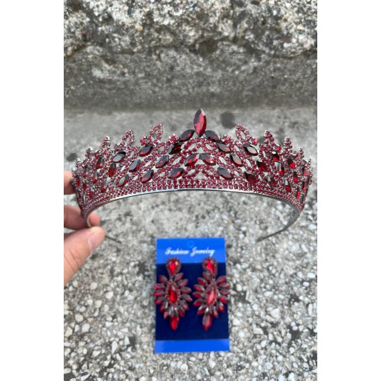 Amara Bordo Taç ve İnce Mekik Küpe Takımı – Işıltılı Abiye Gelin Seti-AMARA-23 Amara Bordo Taç ve İnce Mekik Küpe Takımı – Işıltılı Abiye Gelin Seti-AMARA-23
