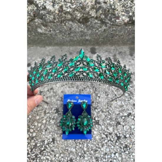 Amara Yeşil Taç ve Geniş Mekik Küpe Takımı – Işıltılı Abiye Gelin Seti-AMARA-31 Amara Yeşil Taç ve Geniş Mekik Küpe Takımı – Işıltılı Abiye Gelin Seti-AMARA-31