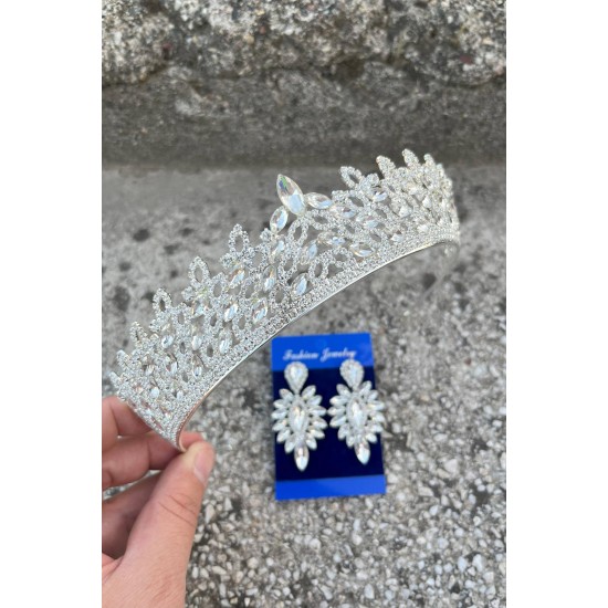 Amara Gümüş Taç ve İnce Mekik Küpe Takımı – Işıltılı Abiye Gelin Seti-AMARA-33 Amara Gümüş Taç ve İnce Mekik Küpe Takımı – Işıltılı Abiye Gelin Seti-AMARA-33