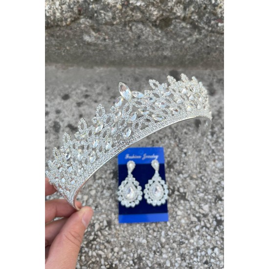 Amara Gümüş Taç ve Damla Mekik Küpe Takımı – Işıltılı Abiye Gelin Seti-AMARA-35 Amara Gümüş Taç ve Damla Mekik Küpe Takımı – Işıltılı Abiye Gelin Seti-AMARA-35