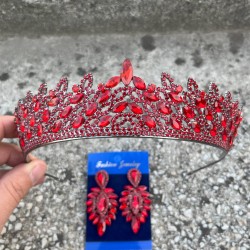 Amara Kırmızı Taç ve İnce Mekik Küpe Takımı – Işıltılı Abiye Gelin Seti-AMARA-8 Amara Kırmızı Taç ve İnce Mekik Küpe Takımı – Işıltılı Abiye Gelin Seti-AMARA-8