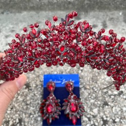 Amelia Bordo Gelin Kına Tacı Özel Gün Aksesuar Kadın Taç Ve Geniş Mekik Küpe Takımı-AMELIA-13 Amelia Bordo Gelin Kına Tacı Özel Gün Aksesuar Kadın Taç Ve Geniş Mekik Küpe Takımı-AMELIA-13
