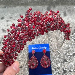Amelia Bordo Gelin Kına Tacı Özel Gün Aksesuar Kadın Taç Ve Damla Mekik Küpe Takımı-AMELIA-14 Amelia Bordo Gelin Kına Tacı Özel Gün Aksesuar Kadın Taç Ve Damla Mekik Küpe Takımı-AMELIA-14