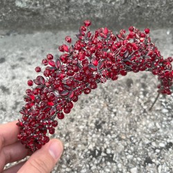 Amelia Bordo Gelin Kına Tacı Özel Gün Aksesuar Kadın Taç Saç Aksesuarı-AMELIA-2 Amelia Bordo Gelin Kına Tacı Özel Gün Aksesuar Kadın Taç Saç Aksesuarı-AMELIA-2