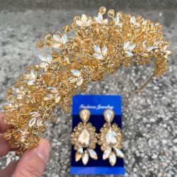 Amelia Gold Gelin Kına Tacı Özel Gün Aksesuar Kadın Taç Ve Üç Mekik Küpe Takımı-AMELIA-28 Amelia Gold Gelin Kına Tacı Özel Gün Aksesuar Kadın Taç Ve Üç Mekik Küpe Takımı-AMELIA-28