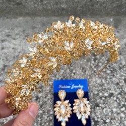 Amelia Gold Gelin Kına Tacı Özel Gün Aksesuar Kadın Taç Ve İnce Mekik Küpe Takımı-AMELIA-29 Amelia Gold Gelin Kına Tacı Özel Gün Aksesuar Kadın Taç Ve İnce Mekik Küpe Takımı-AMELIA-29