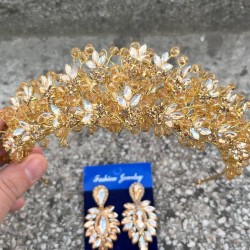 Amelia Gold Gelin Kına Tacı Özel Gün Aksesuar Kadın Taç Ve İnce Mekik Küpe Takımı-AMELIA-29 Amelia Gold Gelin Kına Tacı Özel Gün Aksesuar Kadın Taç Ve İnce Mekik Küpe Takımı-AMELIA-29