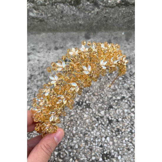 Amelia Gold Gelin Kına Tacı Özel Gün Aksesuar Kadın Taç Saç Aksesuarı-AMELIA-6 Amelia Gold Gelin Kına Tacı Özel Gün Aksesuar Kadın Taç Saç Aksesuarı-AMELIA-6
