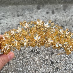 Amelia Gold Gelin Kına Tacı Özel Gün Aksesuar Kadın Taç Saç Aksesuarı-AMELIA-6 Amelia Gold Gelin Kına Tacı Özel Gün Aksesuar Kadın Taç Saç Aksesuarı-AMELIA-6