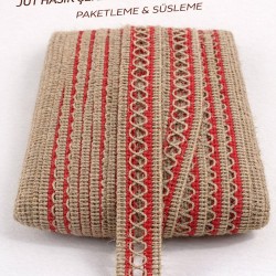 Kırmızı Arlisse J&uuml;t Hasır Şerit Dekoratif Kenar S&uuml;s&uuml; 1 Metre Paketleme S&uuml;sleme-ARLISSE-100