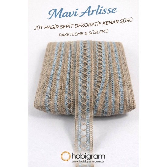 Mavi Arlisse J&uuml;t Hasır Şerit Dekoratif Kenar S&uuml;s&uuml; 1 Metre Paketleme S&uuml;sleme-ARLISSE-102