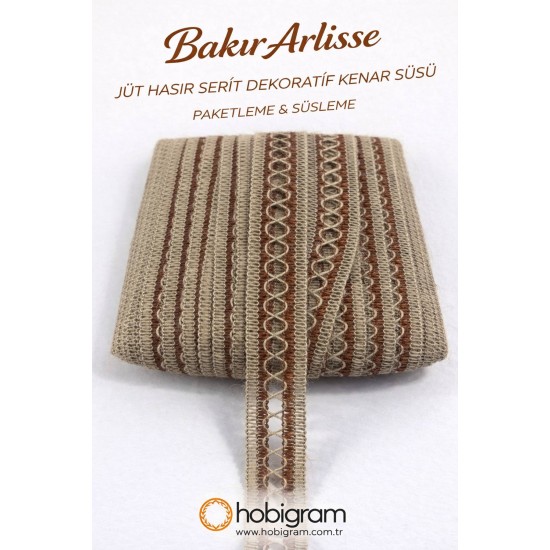 Bakır Rengi Arlisse J&uuml;t Hasır Şerit Dekoratif Kenar S&uuml;s&uuml; 1 Metre Paketleme S&uuml;sleme-ARLISSE-104