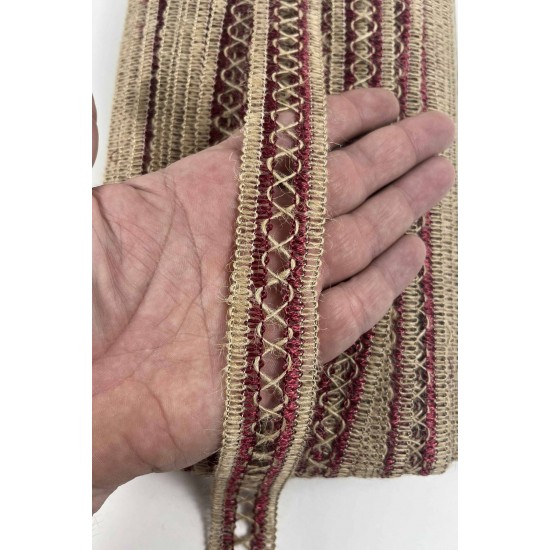 Bordo Arlisse J&uuml;t Hasır Şerit Dekoratif Kenar S&uuml;s&uuml; 1 Metre Paketleme S&uuml;sleme-ARLISSE-105