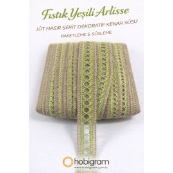 Fıstık Yeşili Arlisse J&uuml;t Hasır Şerit Dekoratif Kenar S&uuml;s&uuml; 1 Metre Paketleme S&uuml;sleme-ARLISSE-107