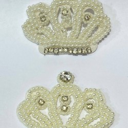 Krem İncili Taç Desenli Dikme Aplik-ARM-1049 Krem İncili Taç Desenli Dikme Aplik-ARM-1049