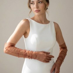 Avelisse Couture Full T&uuml;l Bakır Eldiven &ndash; Zarif Gelin & Davet Aksesuarı-AVELİSSE-1