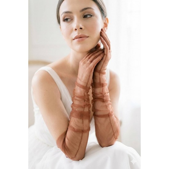 Avelisse Couture Full T&uuml;l Bakır Eldiven &ndash; Zarif Gelin & Davet Aksesuarı-AVELİSSE-1