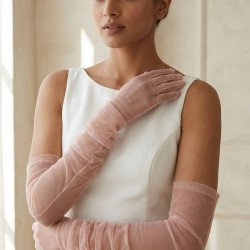 Avelisse Couture Full T&uuml;l Pudra Eldiven &ndash; Zarif Gelin & Davet Aksesuarı-AVELİSSE-10