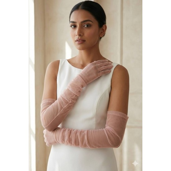 Avelisse Couture Full T&uuml;l Pudra Eldiven &ndash; Zarif Gelin & Davet Aksesuarı-AVELİSSE-10