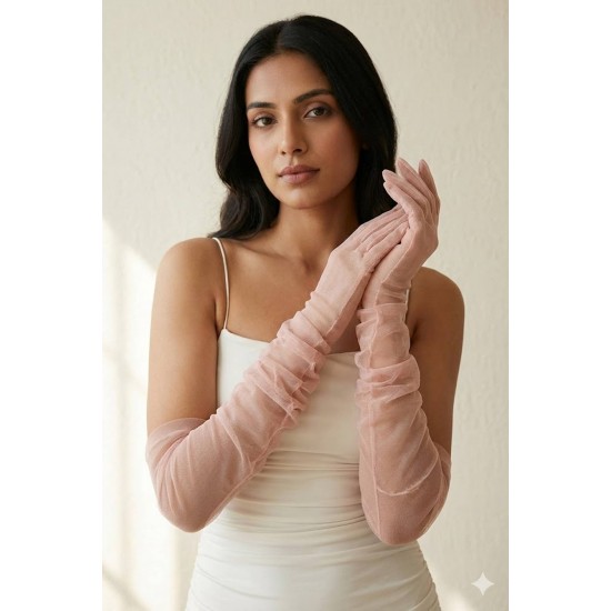 Avelisse Couture Full T&uuml;l Pudra Eldiven &ndash; Zarif Gelin & Davet Aksesuarı-AVELİSSE-10