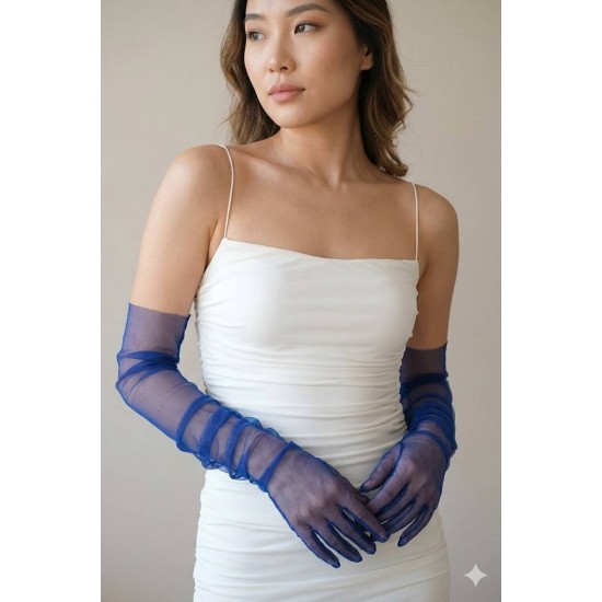 Avelisse Couture Full T&uuml;l Saks Eldiven &ndash; Zarif Gelin & Davet Aksesuarı-AVELİSSE-11