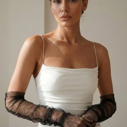 Avelisse Couture Full T&uuml;l Siyah Eldiven &ndash; Zarif Gelin & Davet Aksesuarı-AVELİSSE-12